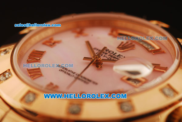 Rolex Day-Date Swiss ETA 2836 Automatic Rose Gold Case with Diamond Bezel and Pink Dial-Rose Gold Strap - Click Image to Close